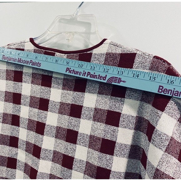 NWOT- THEORY Seblyn Checkered Gingham Designer Crop Top Burgundy & White SM - Picture 9 of 9